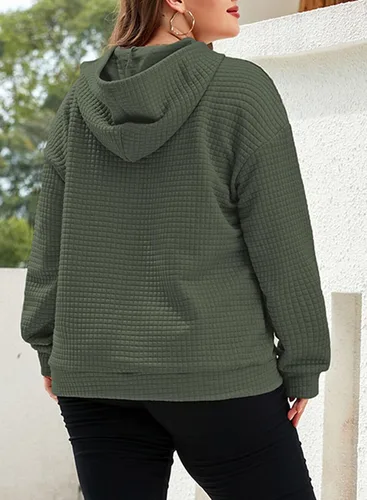 Vista 4 de Eytino Sudaderas con capucha para mujer, talla grande, casual, de manga larga, con cordón y bolsillo (1X-5X)