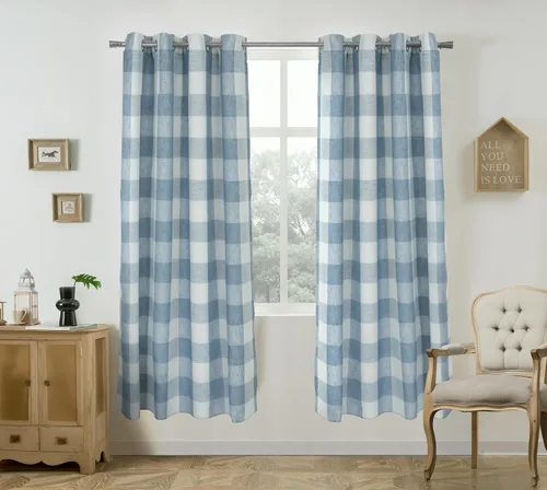 Vista 35 de Cortinas de cuadros de búfalo DriftAway a cuadros negro y blanco extralargas con tratamiento ojo de sargento para dormitorio y sala de estar
