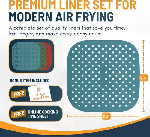 Vista 3 de Linda's Essentials - Forros cuadrados reutilizables de silicona para freidora de aire (7.5 pulgadas, paquete de 3) - Accesorios antiadherentes