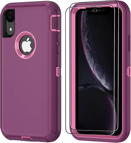 Vista 28 de Jshru para iPhone XR Funda con [2 Pack] Protector de Pantalla HD, [Grado Militar] 3-en-1 Resistente Protector de Cuerpo Completo a Prueba de Negro