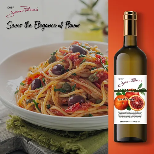 Vista 7 de Chef Jean Pierre's Aceite de oliva de naranja sangre extra virgen – Botella de vidrio de 12.5 onzas – Infundido naturalmente con sabores dulces