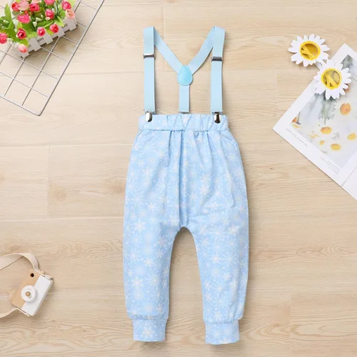 Vista 12 de IBTOM CASTLE Traje de invierno para bebé niño con copos de nieve para primer cumpleaños, mameluco con estampado de pastel y pantalones largos