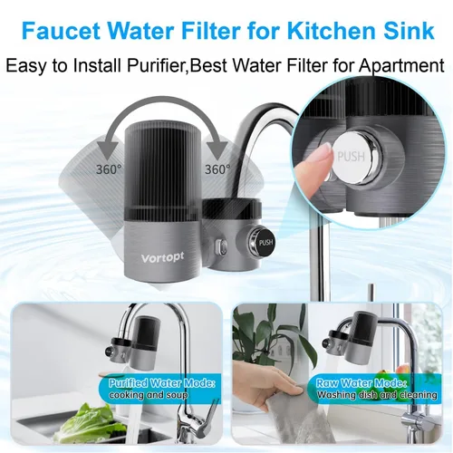 Vista 6 de Vortopt Filtro avanzado para grifo de fregadero, purificador de agua giratorio de 360 °, filtración de nivel 5 certificada por NSF, compatible