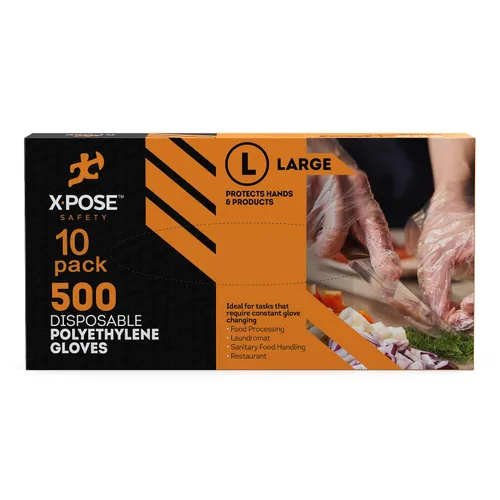 Vista 4 de Xpose Safety Guantes desechables de polietileno transparentes, 500 grandes, paquete de 10 unidades, sin látex, preparación de la cocina (1, mediano)