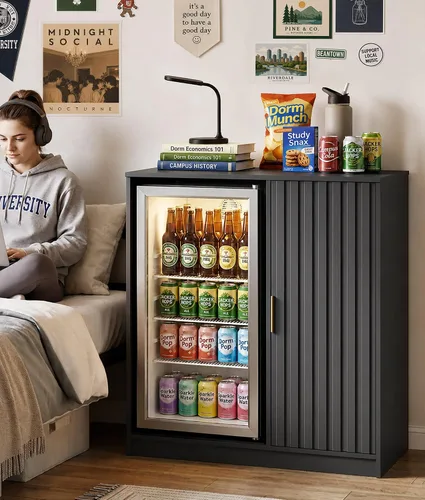 Vista 2 de Lamtor Mini gabinete para refrigerador estriado de 37 pulgadas con Negro