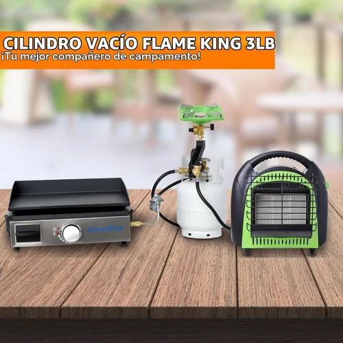 Vista 5 de Flame King 3LB - Cilindro de tanque de propano de acero vacío de 3 libras con manómetro y válvulas OPD para parrillas y barbacoas, camping, pesca