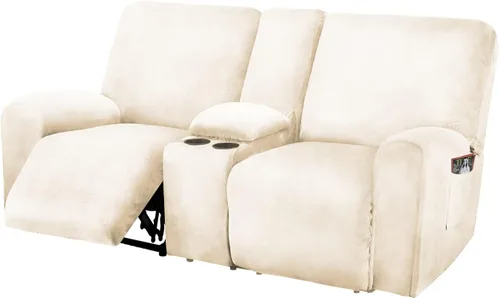 Vista 14 de ULTICOR Funda para Sofá de Dos Plazas Reclinable con Consola del Medio, Fundas de Sofá Reclinable de Terciopelo Elástico de 8 Piezas, Gruesas, Negro