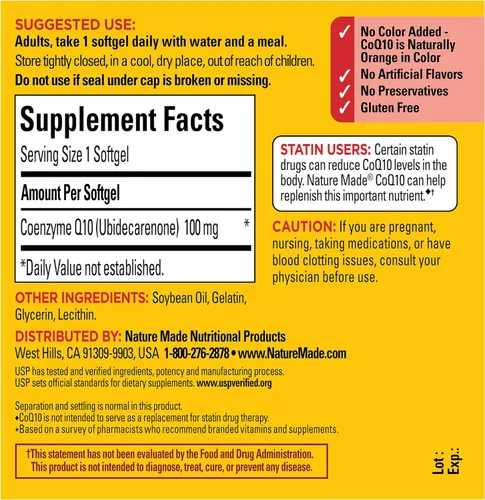 Vista 7 de Nature Made CoQ10 100 mg, 40 cápsulas blandas líquidas