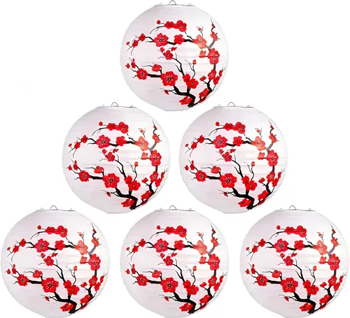 Vista 10 de 6 linternas de papel redondas decorativas colgantes para Año Nuevo, cumpleaños, boda, Navidad, graduación, decoración de fiestas en interiores