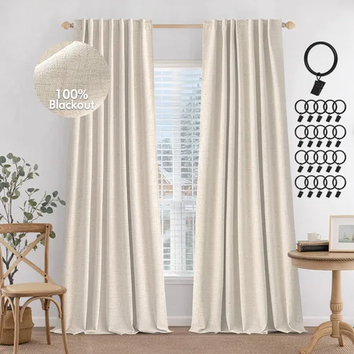 Vista 12 de MIULEE Cortinas 100% opacas de 84 pulgadas de largo de lino, cortinas y drapeados, juego de 2 paneles para dormitorio, pestaña trasera, sala