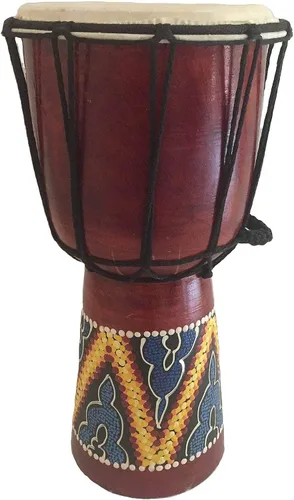 Vista 3 de JIVE Tambor Djembe – Tambor de mano africano Bongo Congo de 12 pulgadas – Instrumento de percusión de madera maciza con cabeza de piel de cabra
