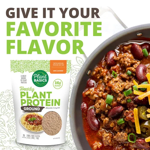 Vista 5 de Plant Basics - Proteína vegetal abundante, molida sin sabor, 1 libra, condimento a base de plantas, al igual que el pollo, 2 onzas, sin OMG, sin