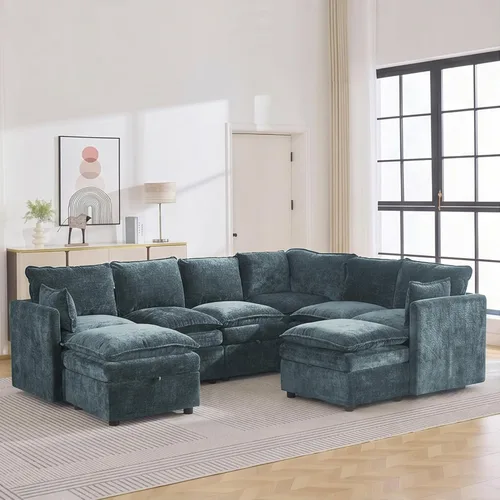 Vista 10 de Otomana cuadrada grande de 27 pulgadas con almacenamiento, reposapiés tapizado moderno con patas antideslizantes para sofá, mesa de café, sala