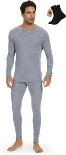 Vista 8 de MERINNOVATION Merino Wool Base Layer Set for Men 100% Merino Wool Pajamas Set Thermal Sleep PJS Lite - Midweight Top, Bottom . Carbón 165