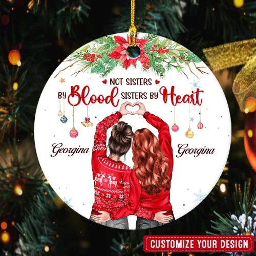Vista 2 de Adorno Personalizado de Mejor Amiga - No Son Hermanas por Sangre Adornos de Cerámica Adornos de Amistad Regalos para Mejor Amiga BFF Hermana