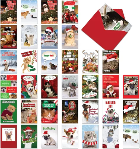 Vista 9 de NobleWorks Juego de caja surtido de 36 tarjetas de agradecimiento graciosas de Navidad con sobres de 5 x 7 pulgadas (12 diseños, 3 de cada uno)
