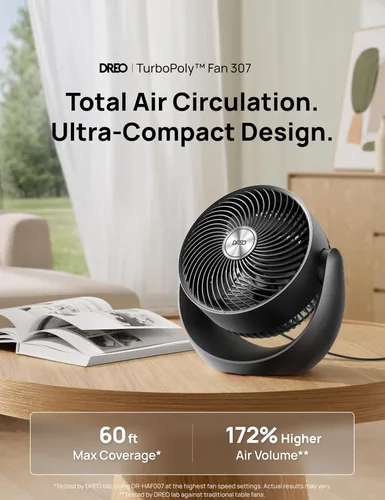 Vista 2 de Dreo - Ventilador para dormitorio, circulador de aire de mesa para toda la habitación, 11 pulgadas, flujo de aire fuerte de 40 pies, inclinación