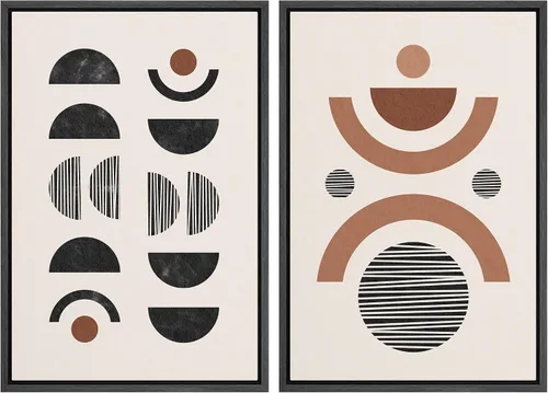 Vista 64 de SIGNFORD Lienzo enmarcado para pared, juego de arte geométrico retro de mediados de siglo, plantas forestales, ilustraciones con formas abstractas