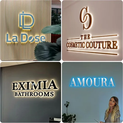 Vista 4 de Letreros de canal retroiluminados LED personalizados para negocios, letras de canal invertido personalizadas en 3D, letreros de logotipo de negocios