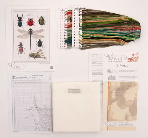 Vista 3 de Thea Gouverneur - Kit de punto de cruz contado - La historia de los insectos - Aida - 14 unidades - Kit de bordado para adultos - Hilos de bordado