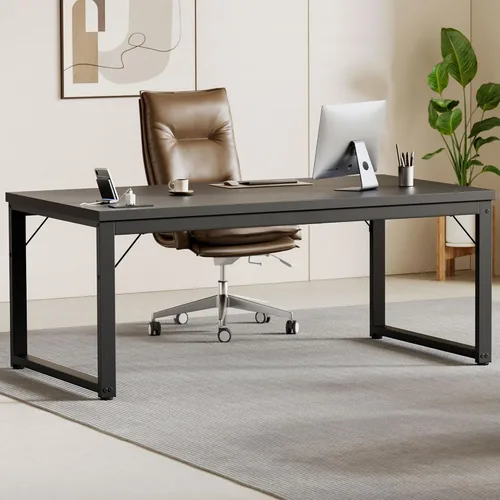 Vista 46 de Mericonia Escritorio de computadora, escritorio de juegos para espacios pequeños, mesa moderna de estilo simple para oficina en casa, mesa de Negro