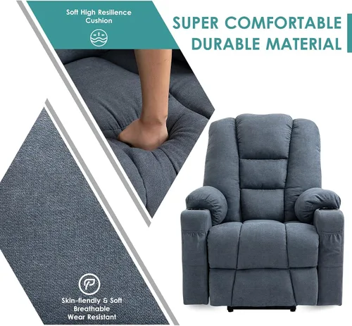 Vista 7 de MEETWARM Silla reclinable eléctrica para personas mayores con calefacción por vibración, masaje de tela suave, con 2 controles remotos, puertos USB
