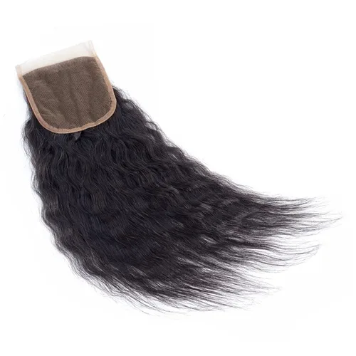 Vista 3 de Cierre de encaje brasileño rizado 4x4, 100% cabello virgen humano sin procesar, prearrancado, grueso, italiano, Yaki, cierre de línea capilar