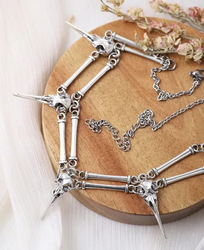 Vista 6 de Sacina Gargantilla gótica de esqueleto de calavera, colgante de calavera de aleación de zinc, regalo de joyería gótica de Halloween para mujeres