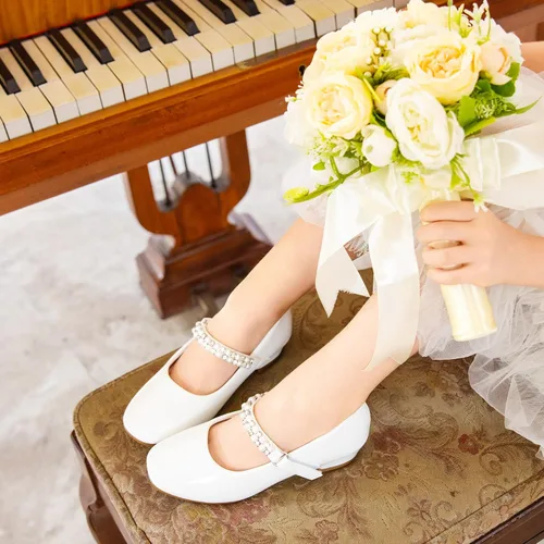 Vista 2 de Furdeour Zapatos Mary Janes para niñas pequeñas, zapatos de ballet de tacón bajo para boda, fiesta, zapatos de vestir para niños