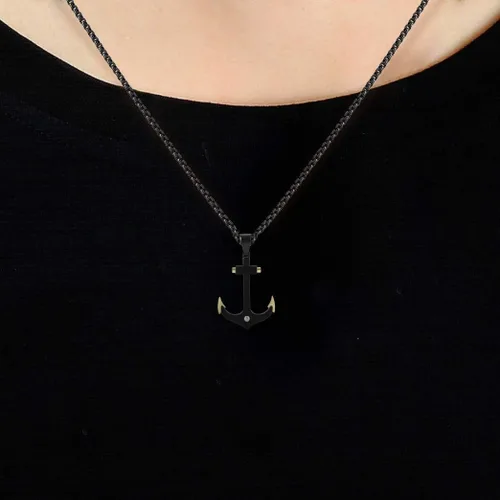 Vista 3 de Buve Collar con colgante de ancla negra, colgante náutico para hombres con puntas doradas y collar pirata de cadena Rolo de 26 pulgadas, hecho