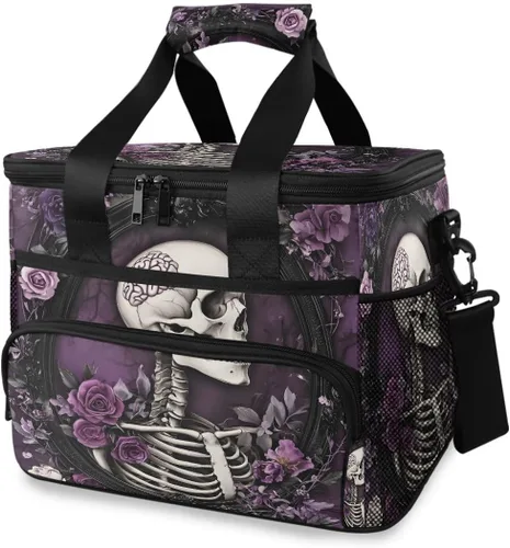 Vista 11 de ALAZA Sugar Skull Floral The Day of Dead - Bolsa de picnic aislada grande para adultos, hombres y mujeres