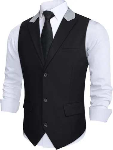 Vista 2 de HISDERN Men's Suit Vest Formal Dress Waistcoat Business Vest Casual Wedding Tuxedo With Pockets V-Neck for Suit Vests
