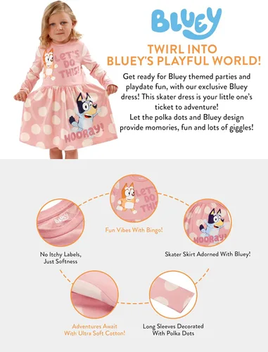 Vista 6 de Bluey Vestido para niñas Vestidos de invierno para niñas Vestido de bingo para niñas