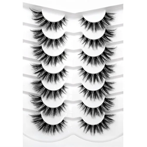 Vista 19 de Pooplunch - Pestañas postizas estilo ojo de gato, extensión de volumen 8D natural, finas, cortas, de visón sintético, tiras de pestañas postizas