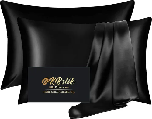 Vista 9 de DKBslik - Fundas de almohada de seda de morera tamaño Queen, suaves, antiacné, para cabello, piel y dormir bien, satén de seda natural refrescante