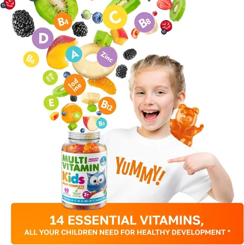 Vista 2 de DR. MORITZ Gomitas multivitamínicas y probióticos para niños, gomitas probióticas con sabor a bayas, sin azúcar