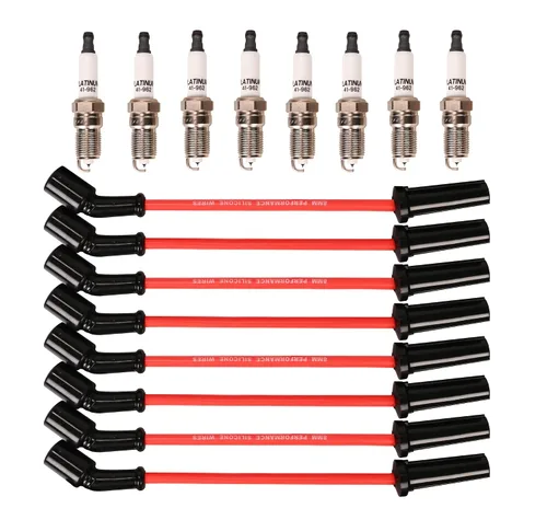 Vista 11 de RLP Juego de cables de bujía 9748HH de 0.315 in negro + bujías 41-962 compatibles con Cadillac Escalade, Chevy Silverado Suburban Tahoe GMC Sierra