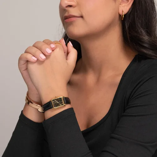 Vista 8 de Miykon Relojes vintage para mujer, pequeño y delicado, reloj cuadrado para mujer con piel auténtica, pulido iónico, luminoso y segundero, vidrio