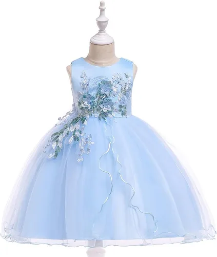 Vista 6 de Vestido formal para niña de flores, vestido formal para fiesta de cumpleaños, boda, bordado floral, vestidos de satén de tul para niños de 2 a 12