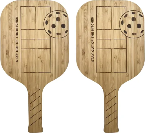 Vista 8 de Fox Run Your Serve Pickleball Paddle Charcutería, 14.5 x 7.5 pulgadas, tablas para servir queso de bambú Fun Postgame Charcuterie Board Large
