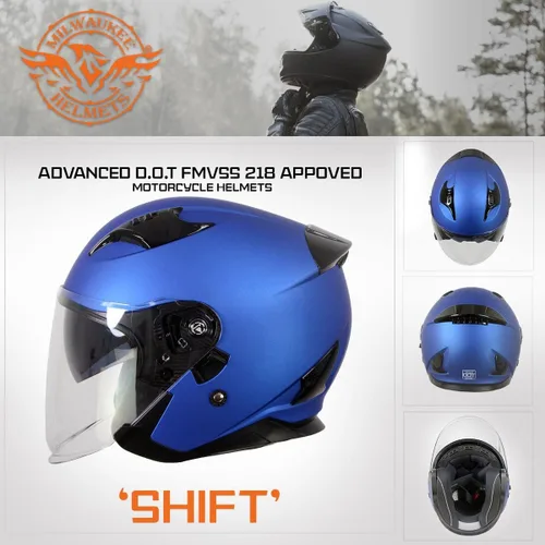 Vista 6 de Milwaukee Helmets MPH9823DOT 'Shift' - Casco azul de cara abierta 3/4 para hombres y mujeres con visera tintada desplegable