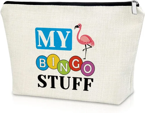 Vista 8 de Sazuwu Bolsa de maquillaje para juegos de bingo, regalos para amantes del bingo, bolsa de cosméticos, bolsa de juegos de azar de la suerte de casino