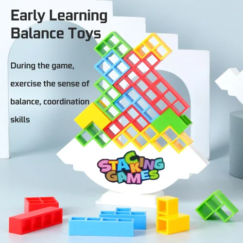 Vista 5 de ALKISTA Juego de bloques de equilibrio Tetra Tower de 96 piezas, juegos de mesa para 2 jugadores+juegos familiares, fiestas, viajes, niños
