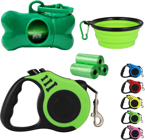 Vista 12 de Correa retráctil resistente para perros o gatos pequeños, cinta de nailon 360 sin enredos, mango antideslizante, con dispensador de bolsas de basura