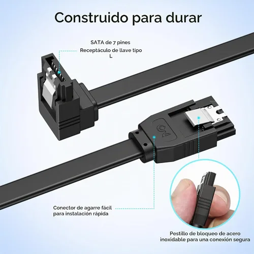 Vista 5 de Cable Matters Paquete de 3 cables SATA III de 90 grados de 6 Gbps, negro, 18 pulgadas Cable de datos de ángulo recto, para SSD, HDD, CD/DVD, disco