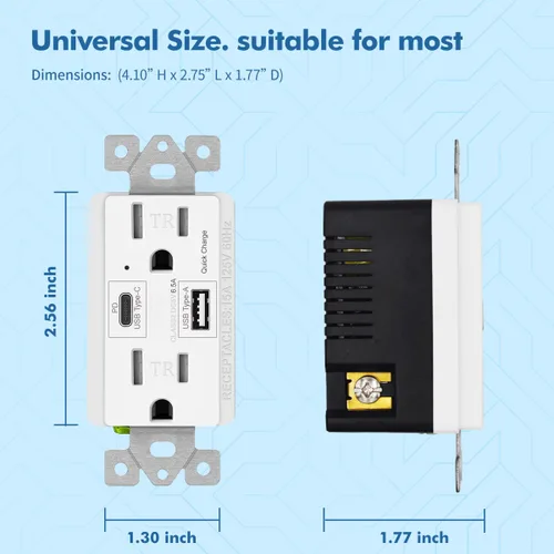 Vista 3 de Micmi Toma USB C + A PD de 65 W GaN + receptáculo de entrega de energía de 6.5 A con puertos tipo A y tipo C, 125 voltios resistente a