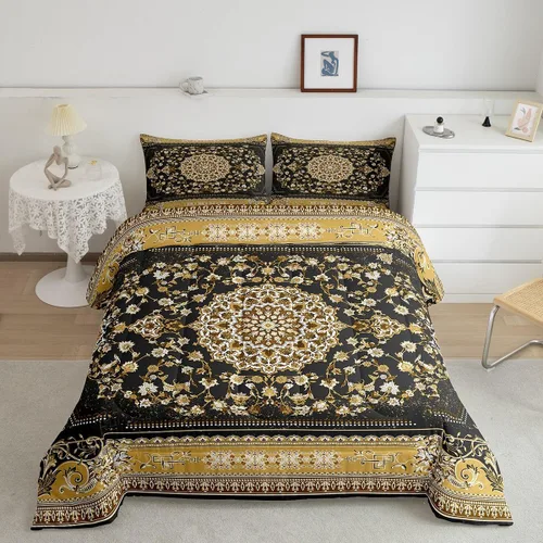 Vista 12 de Erosebridal Juego de edredón bohemio individual, juego de ropa de cama exótica bohemio, retro, azul, amarillo, degradado, rojo, floral, bohemio