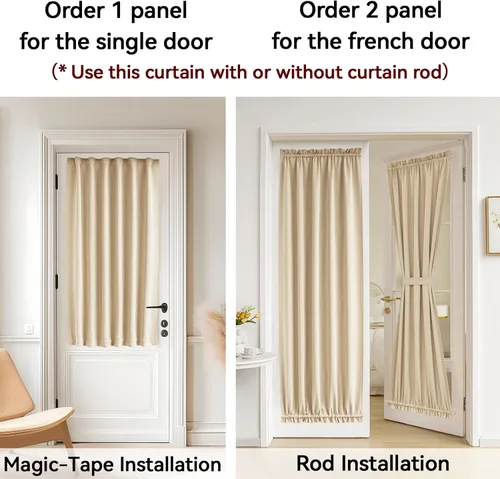 Vista 5 de Vatge Cortinas laterales autoadhesivas para puertas de cristal, sin taladro, extraíble, panel de filtrado de luz, 1 panel, 12 pulgadas de ancho x 60