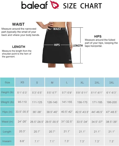 Vista 6 de BALEAF - Falda pantalón corta de 20 pulgadas de longitud hasta la rodilla, falda atlética, modesta, larga, casual, con bolsillo con cremallera
