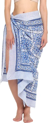 Vista 17 de parihan Traje de Baño Pareo de Playa Sarong Cubiertas para Mujeres - Falda Envolvente con Estampado a Mano Zafiro azul